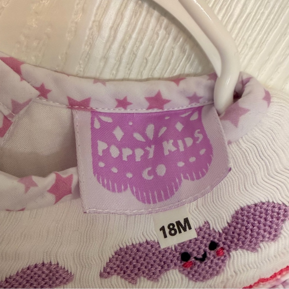 Poppy Kids Co Smocked Embroidery Dress Bats Stars Patterned Halloween 18 months - Picture 4 of 7
